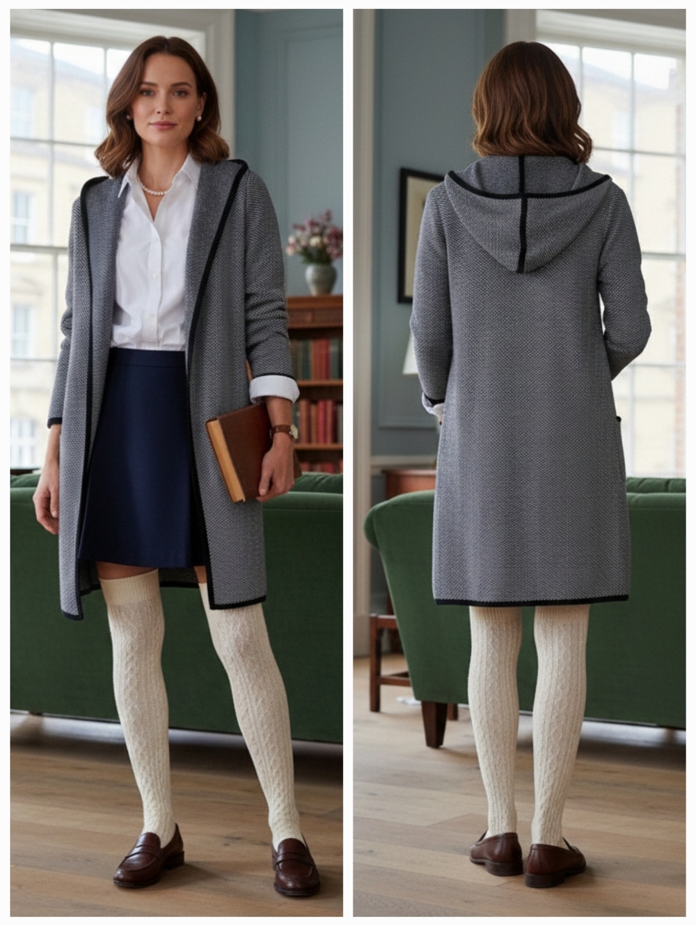 Adrienne Vittadini S Houndstooth Piping Open Knit Cardigan Contemporary Preppy